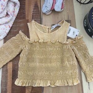 Zara Mustard Off-Shoulder Ruffle Blouse 7